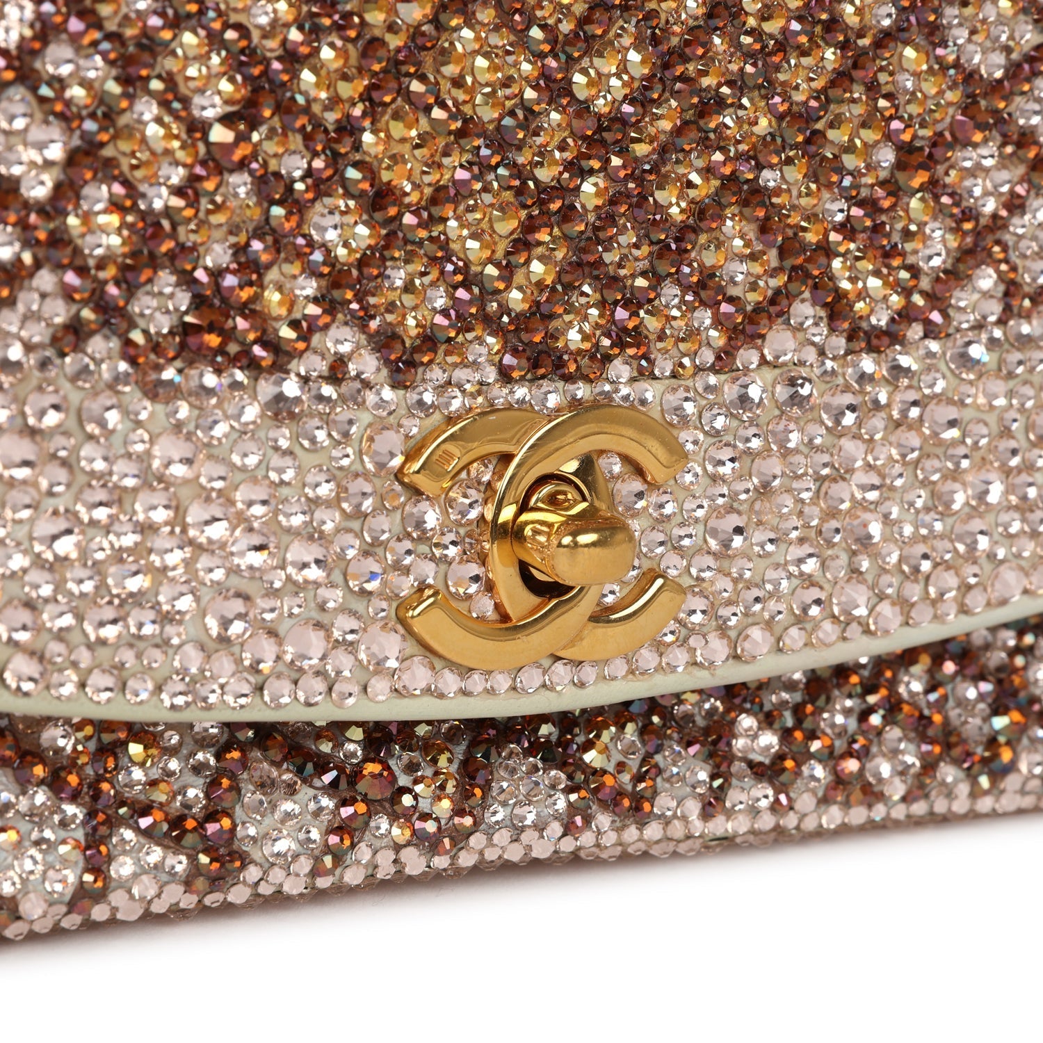 Custom Swarovski Crystal Chanel Vintage Medium Diana Flap Bag Beige Lambskin Gold Hardware