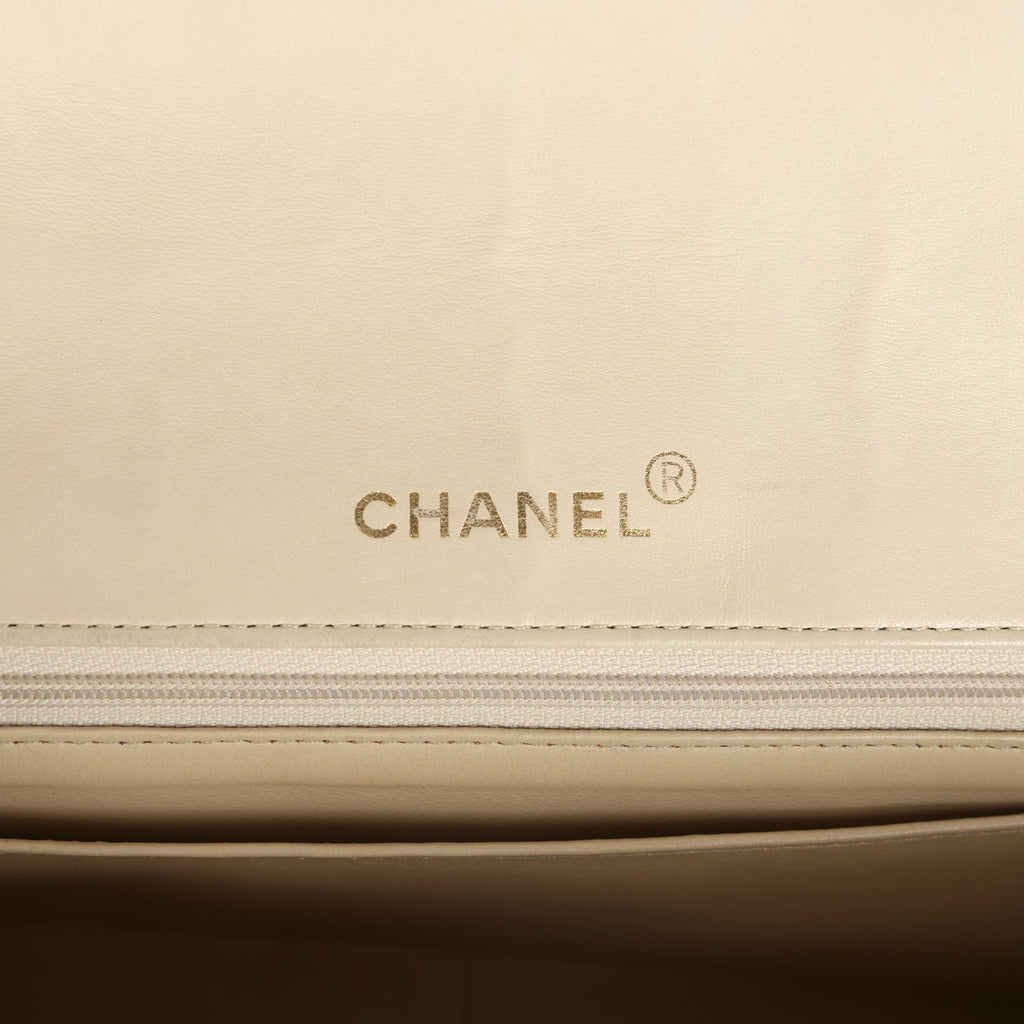 Custom Swarovski Crystal Chanel Vintage Medium Diana Flap Bag Beige Lambskin Gold Hardware