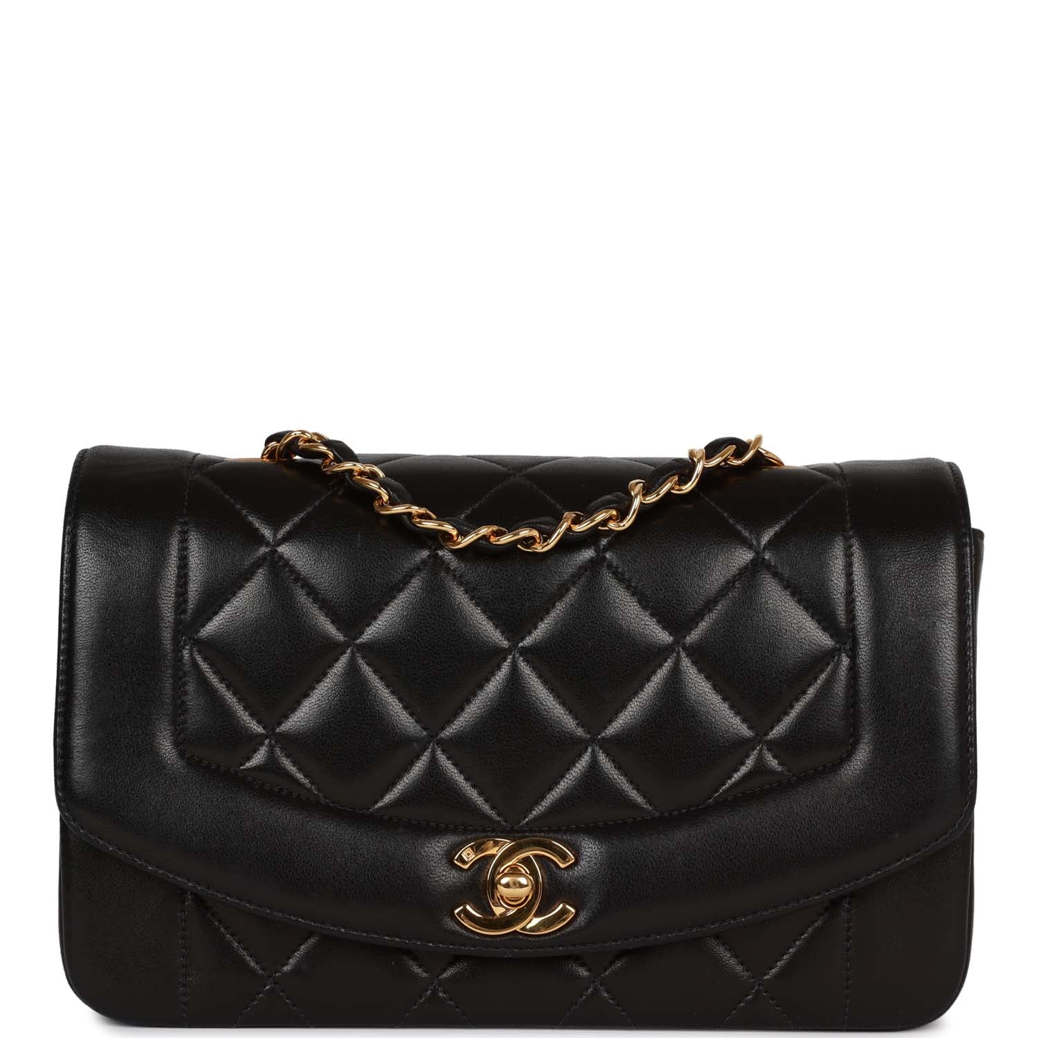 Chanel Vintage Small Diana Flap Bag Black Lambskin Gold Hardware