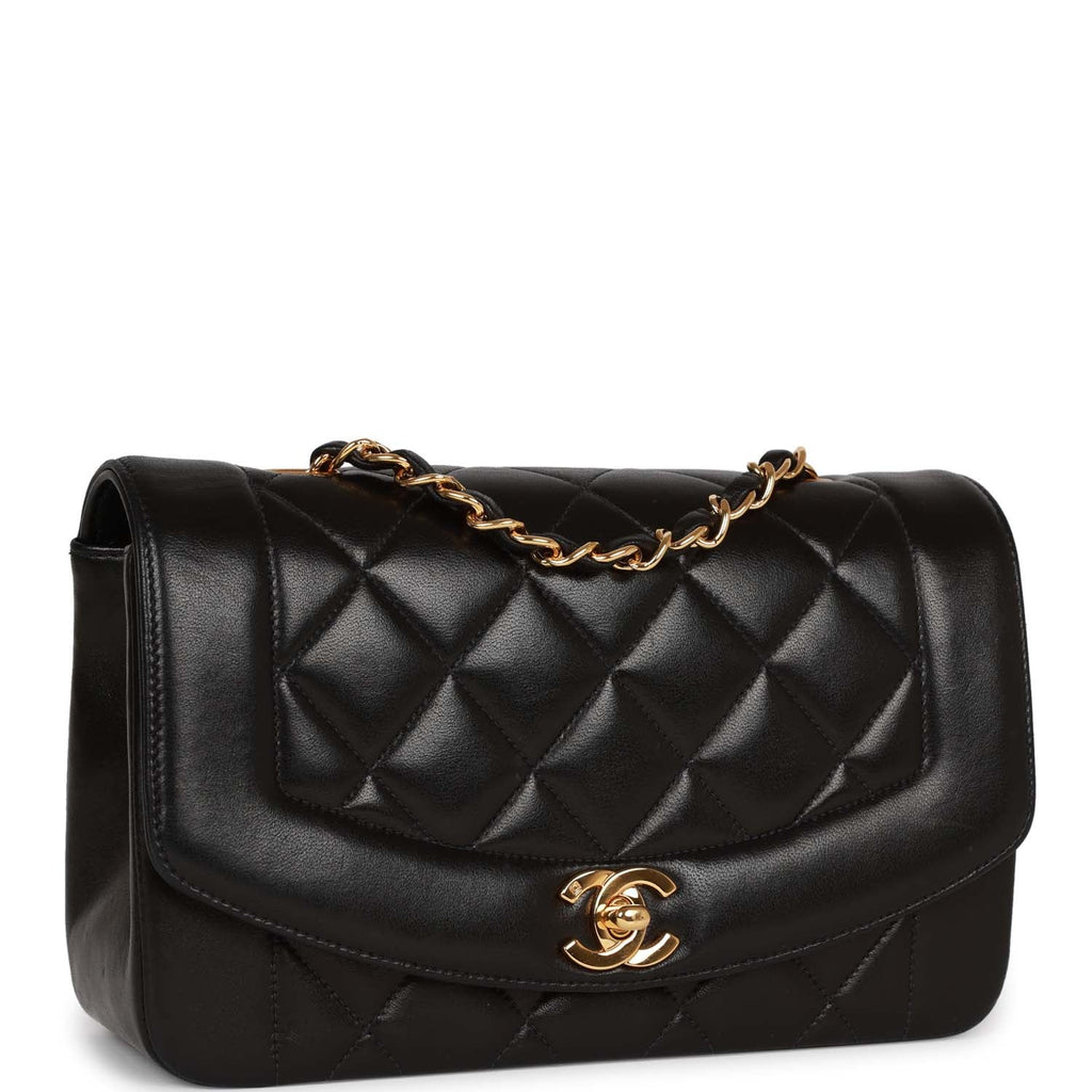 Chanel Vintage Small Diana Flap Bag Black Lambskin Gold Hardware