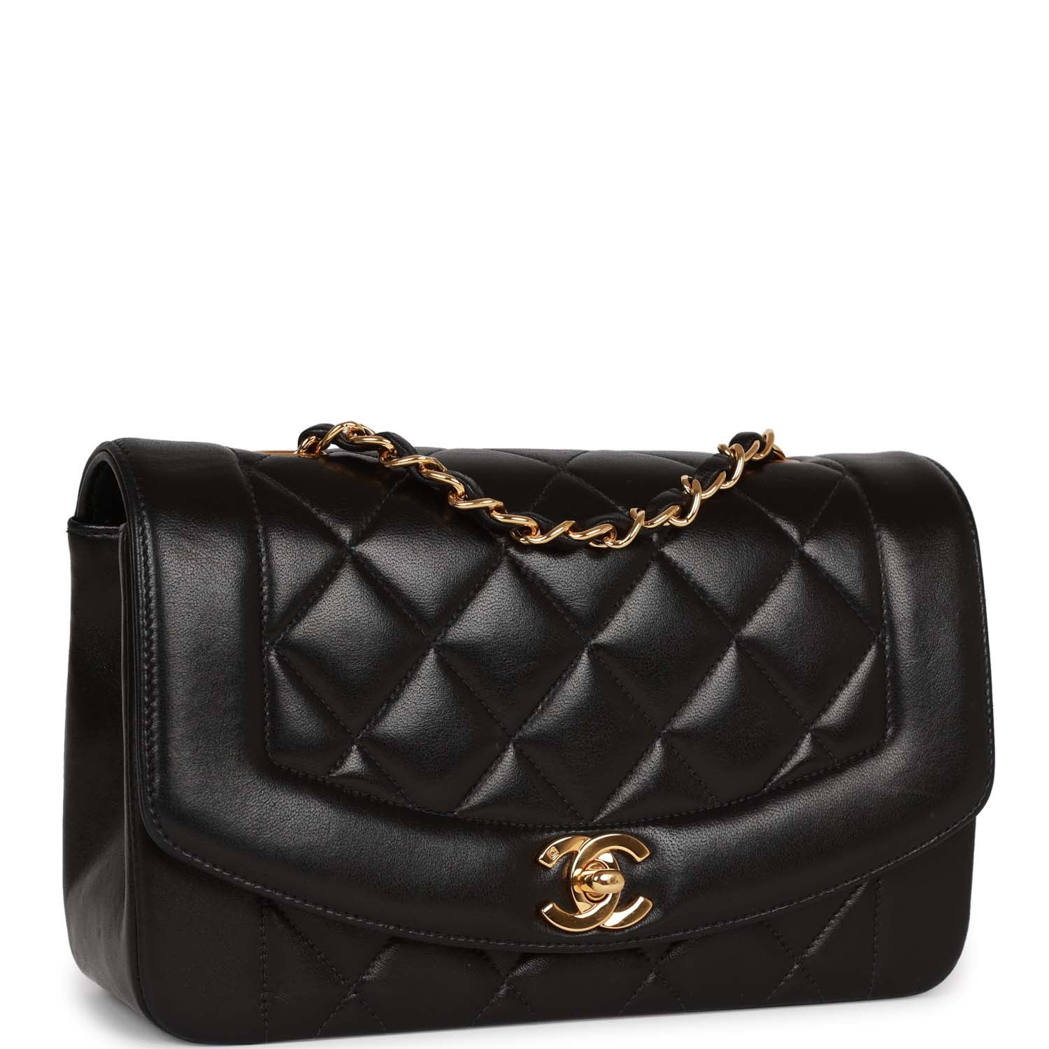 Chanel Vintage Small Diana Flap Bag Black Lambskin Gold Hardware