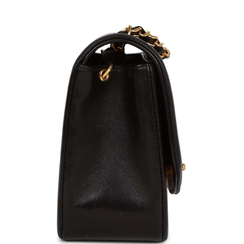 Chanel Vintage Small Diana Flap Bag Black Lambskin Gold Hardware