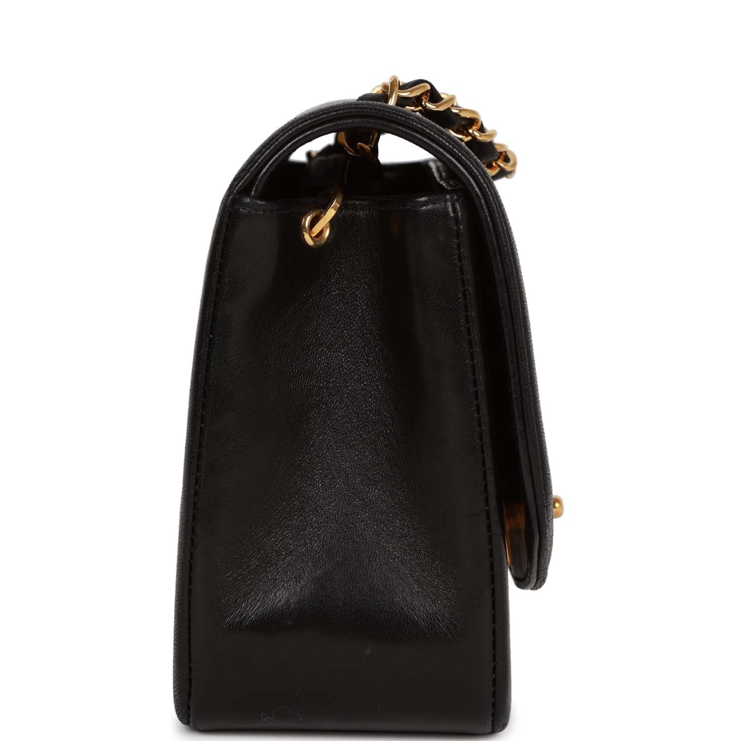 Chanel Vintage Small Diana Flap Bag Black Lambskin Gold Hardware