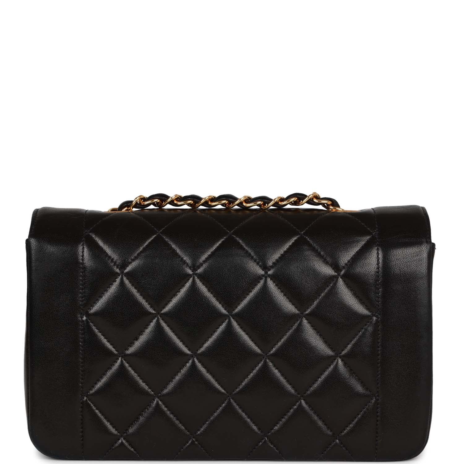 Chanel Vintage Small Diana Flap Bag Black Lambskin Gold Hardware