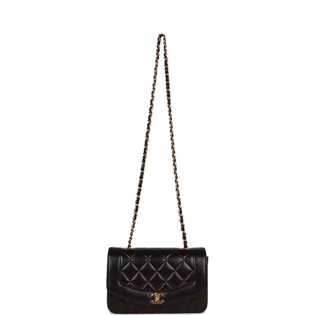 Chanel Vintage Small Diana Flap Bag Black Lambskin Gold Hardware