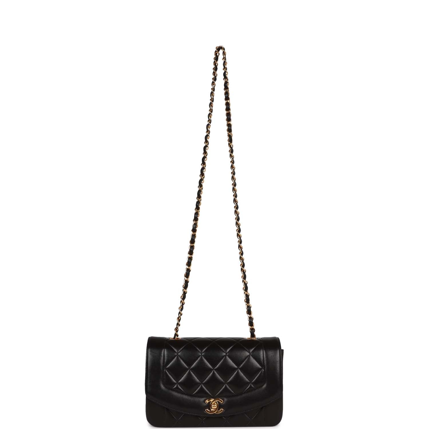 Chanel Vintage Small Diana Flap Bag Black Lambskin Gold Hardware