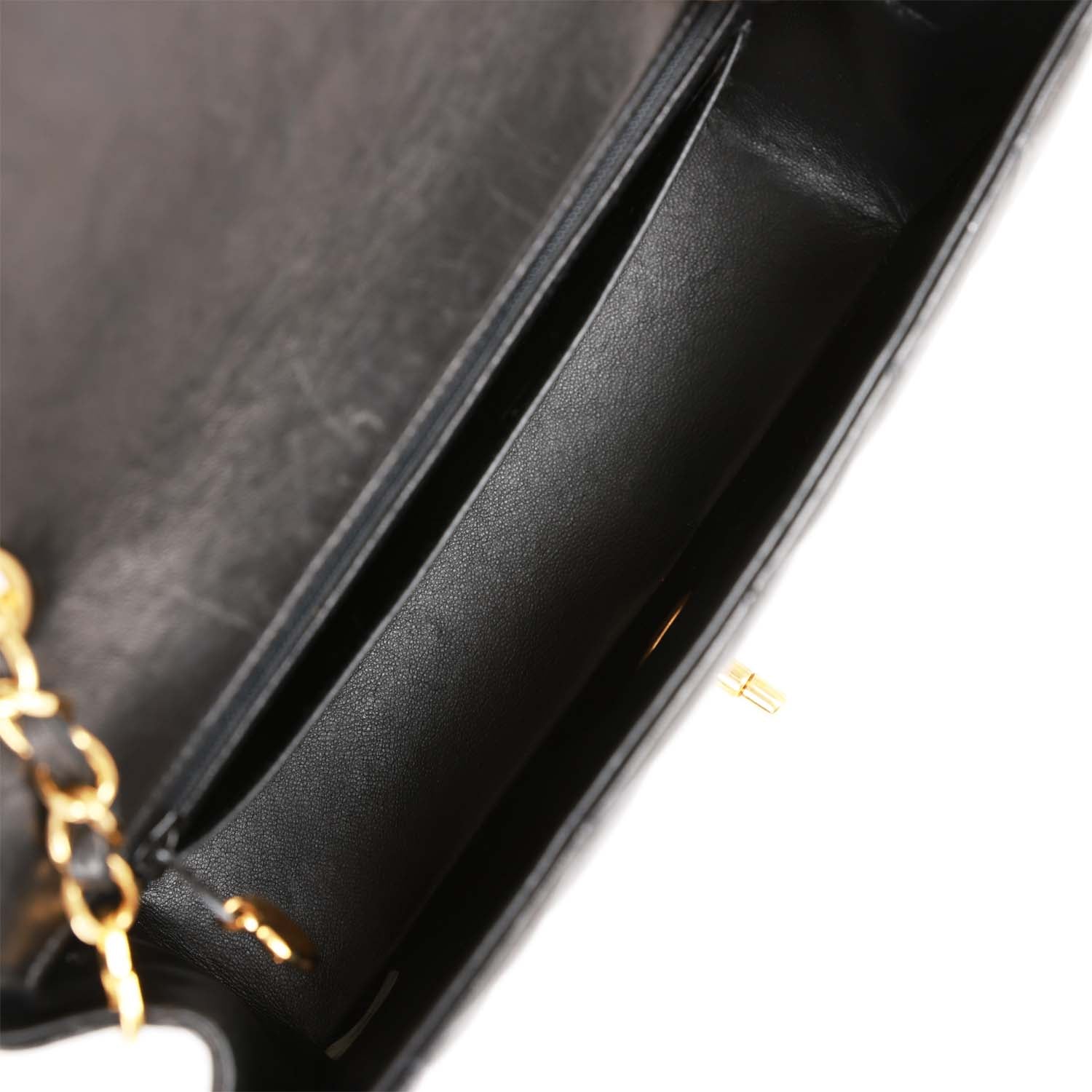 Chanel Vintage Small Diana Flap Bag Black Lambskin Gold Hardware