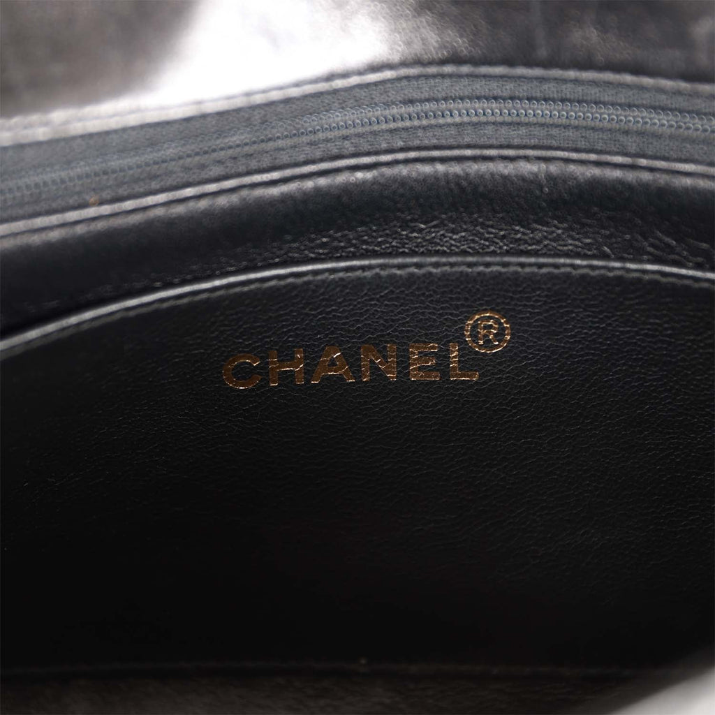 Chanel Vintage Small Diana Flap Bag Black Lambskin Gold Hardware