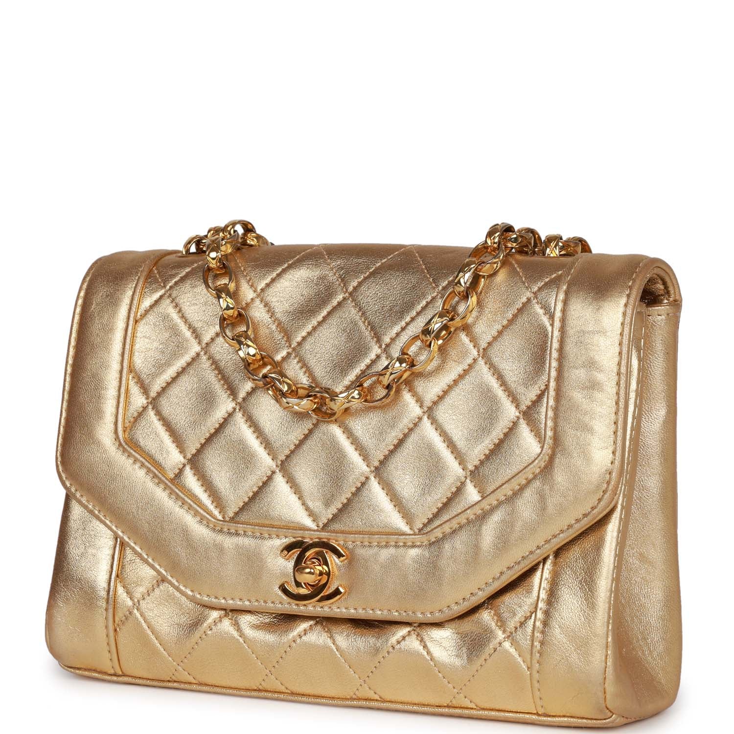 Chanel Vintage Flap Bag Gold Metallic Lambskin Gold Hardware