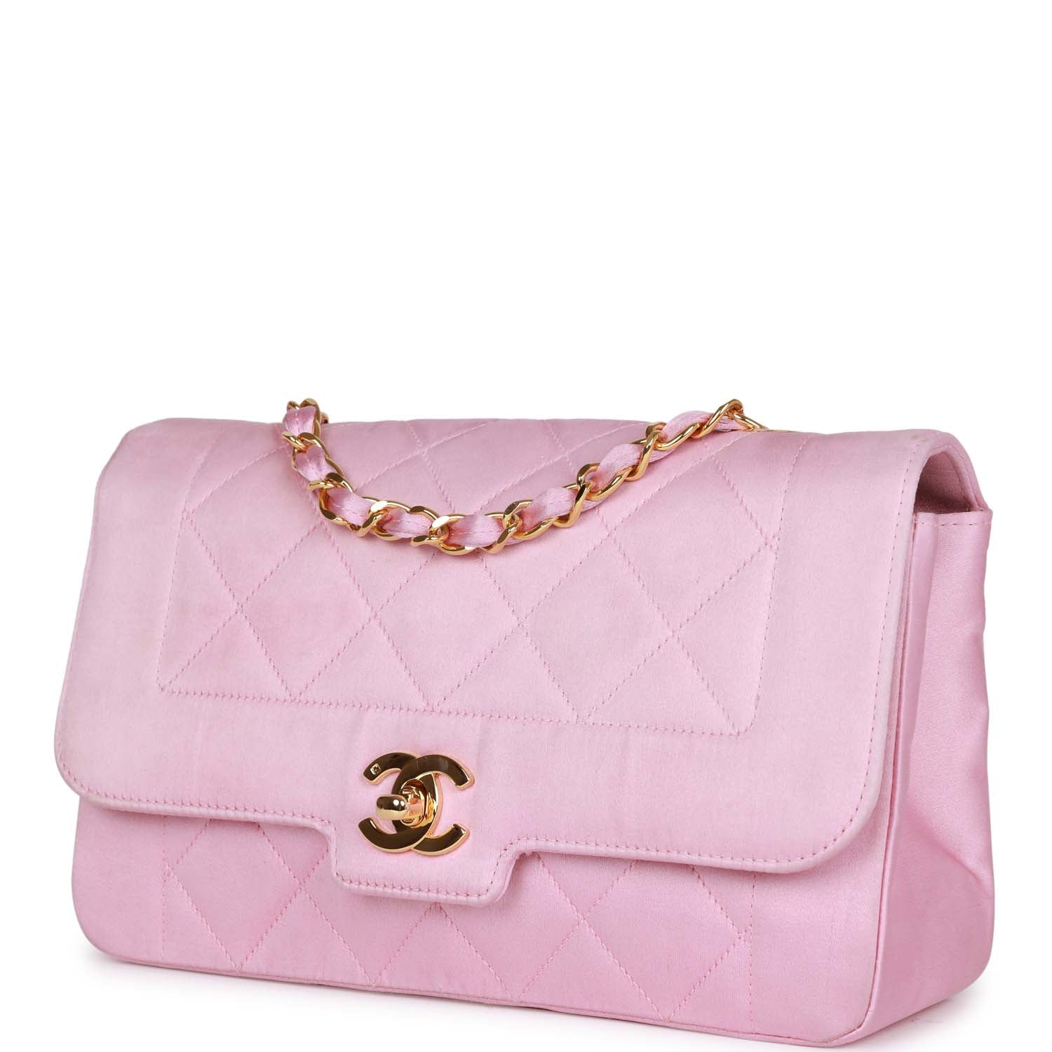 Chanel Vintage Small Flap Bag Pink Satin Gold Hardware
