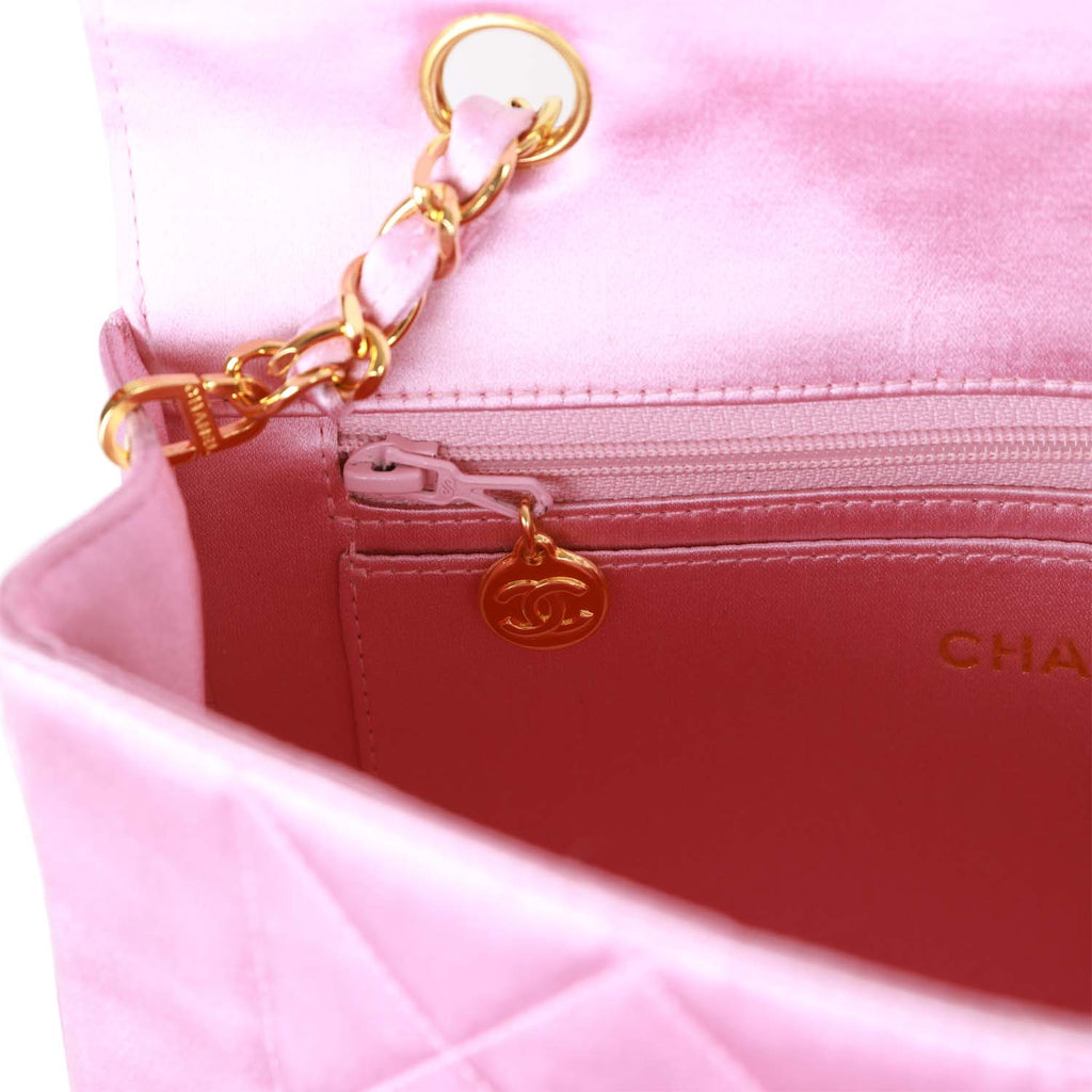 Chanel Vintage Small Flap Bag Pink Satin Gold Hardware