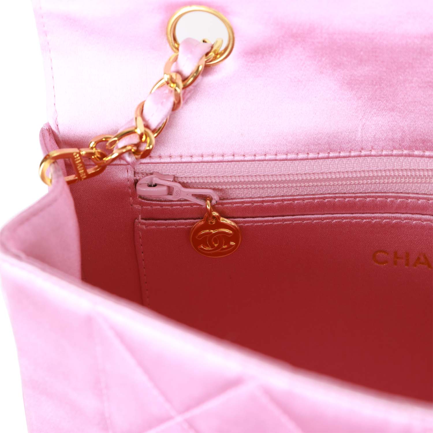 Chanel Vintage Small Flap Bag Pink Satin Gold Hardware