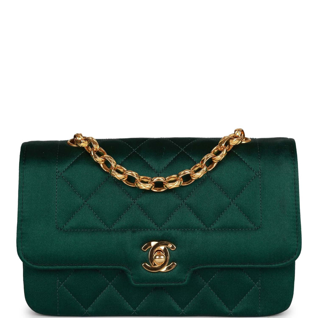Chanel Vintage Mini Flap Bag Green Satin Gold Hardware