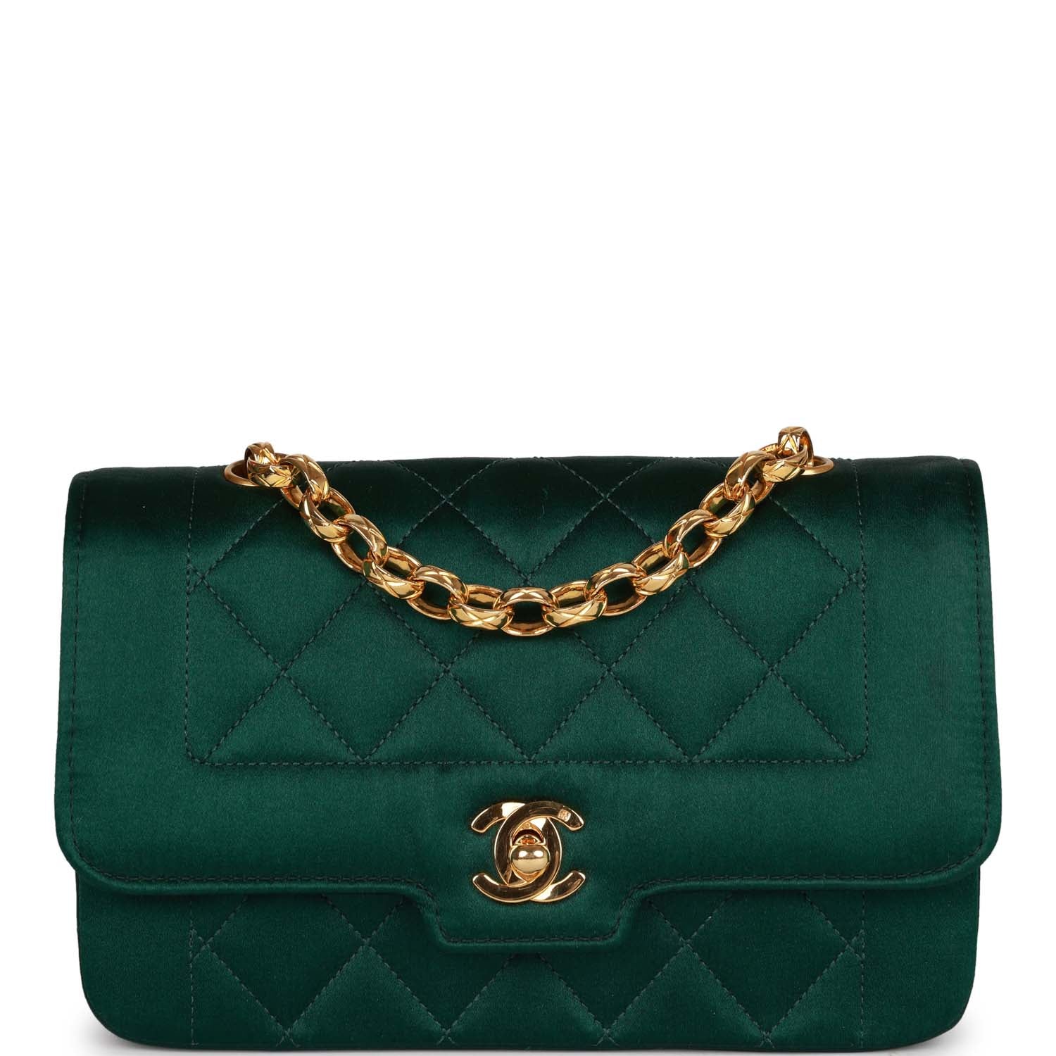 Chanel Vintage Mini Flap Bag Green Satin Gold Hardware