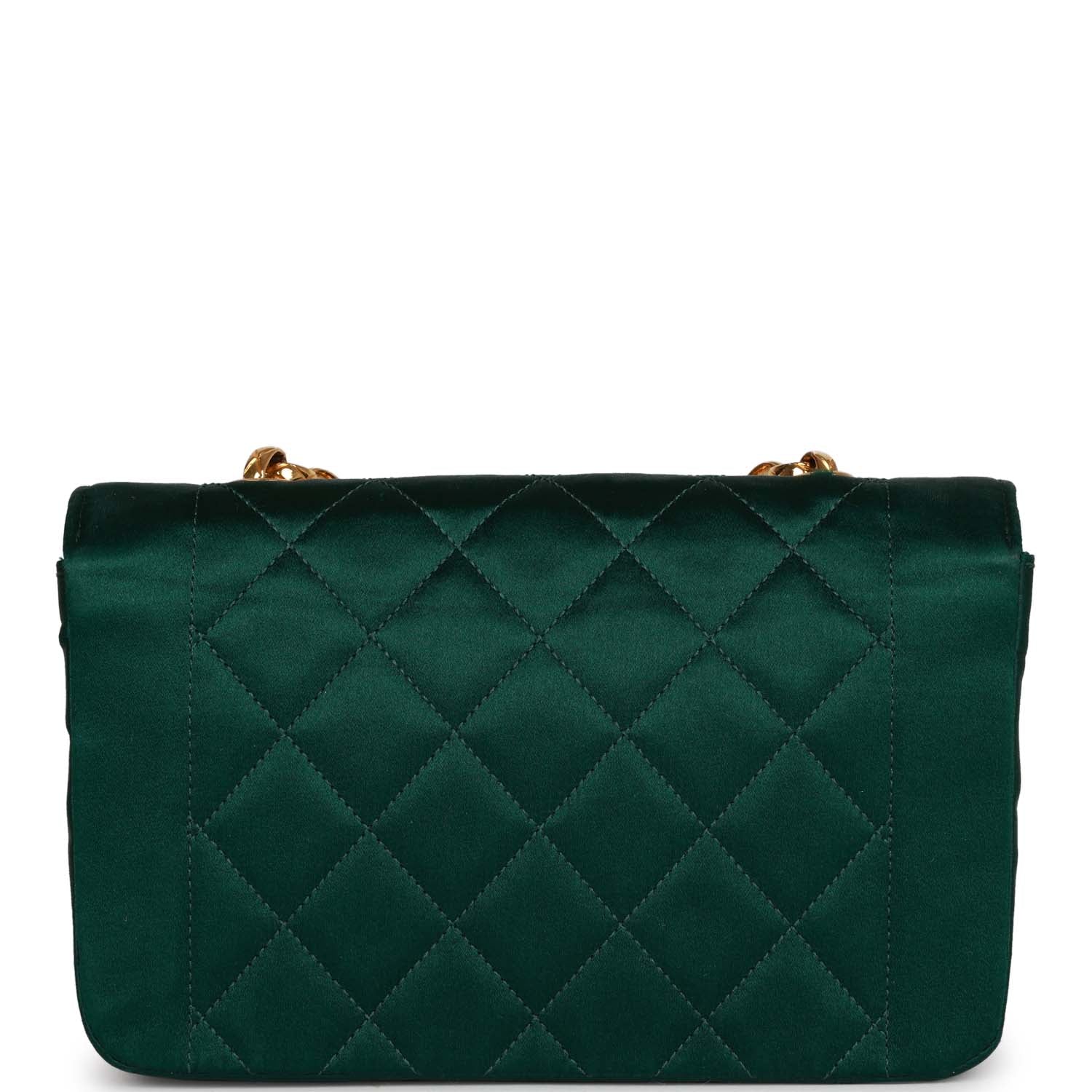 Chanel Vintage Mini Flap Bag Green Satin Gold Hardware