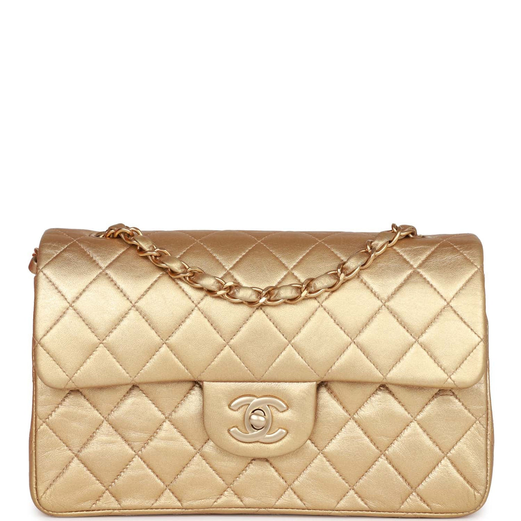 Chanel Vintage Small Classic Double Flap Bag Gold Metallic Lambskin Gold Hardware
