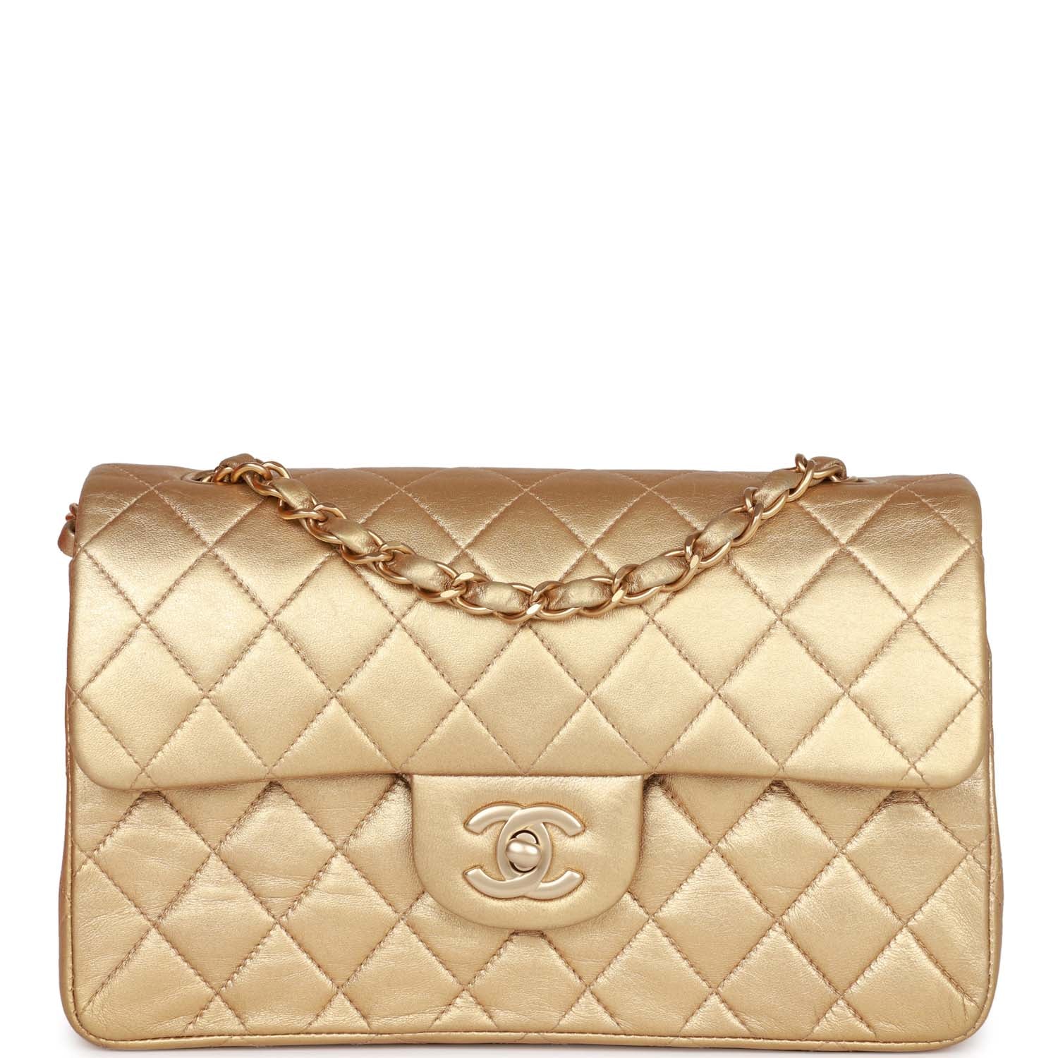 Chanel Vintage Small Classic Double Flap Bag Gold Metallic Lambskin Gold Hardware