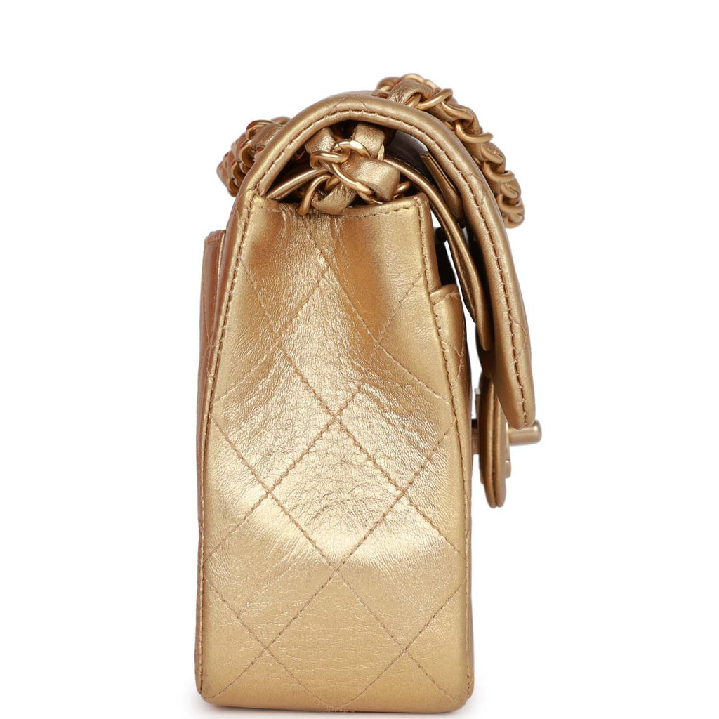Chanel Vintage Small Classic Double Flap Bag Gold Metallic Lambskin Gold Hardware