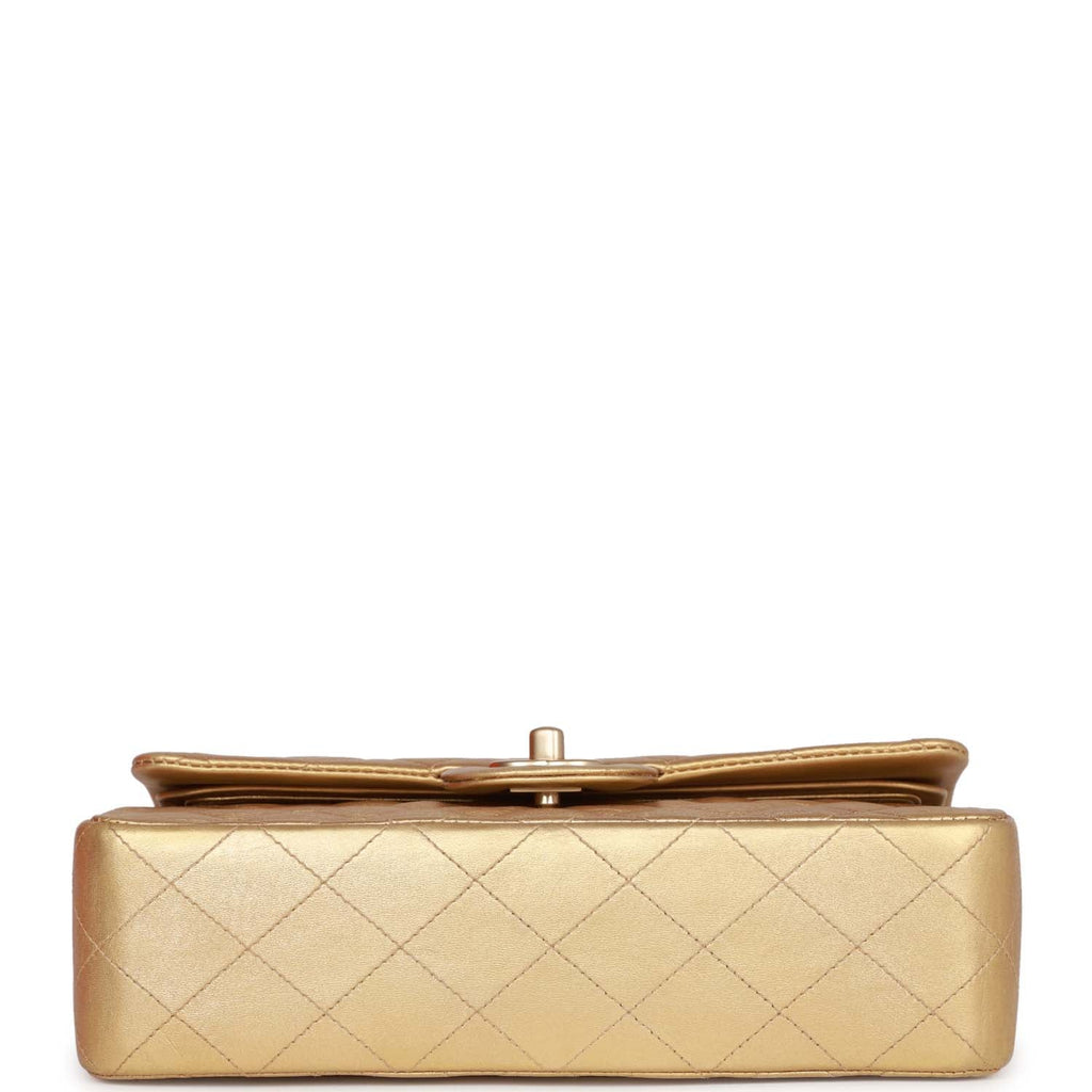 Chanel Vintage Small Classic Double Flap Bag Gold Metallic Lambskin Gold Hardware