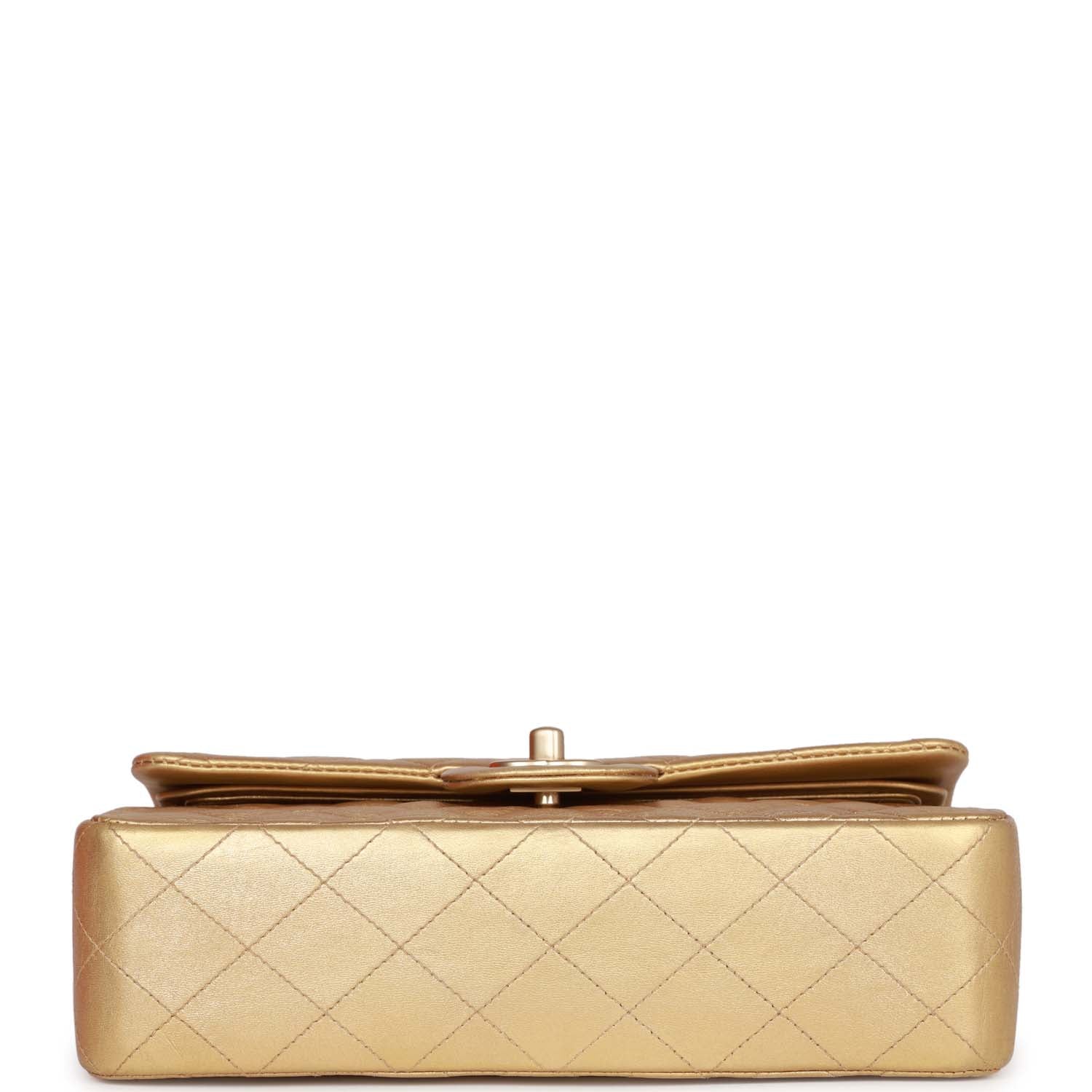 Chanel Vintage Small Classic Double Flap Bag Gold Metallic Lambskin Gold Hardware