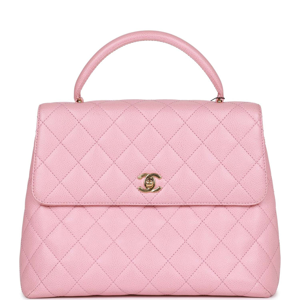 Chanel Vintage Kelly Handle Flap Bag Pink Caviar Gold Hardware