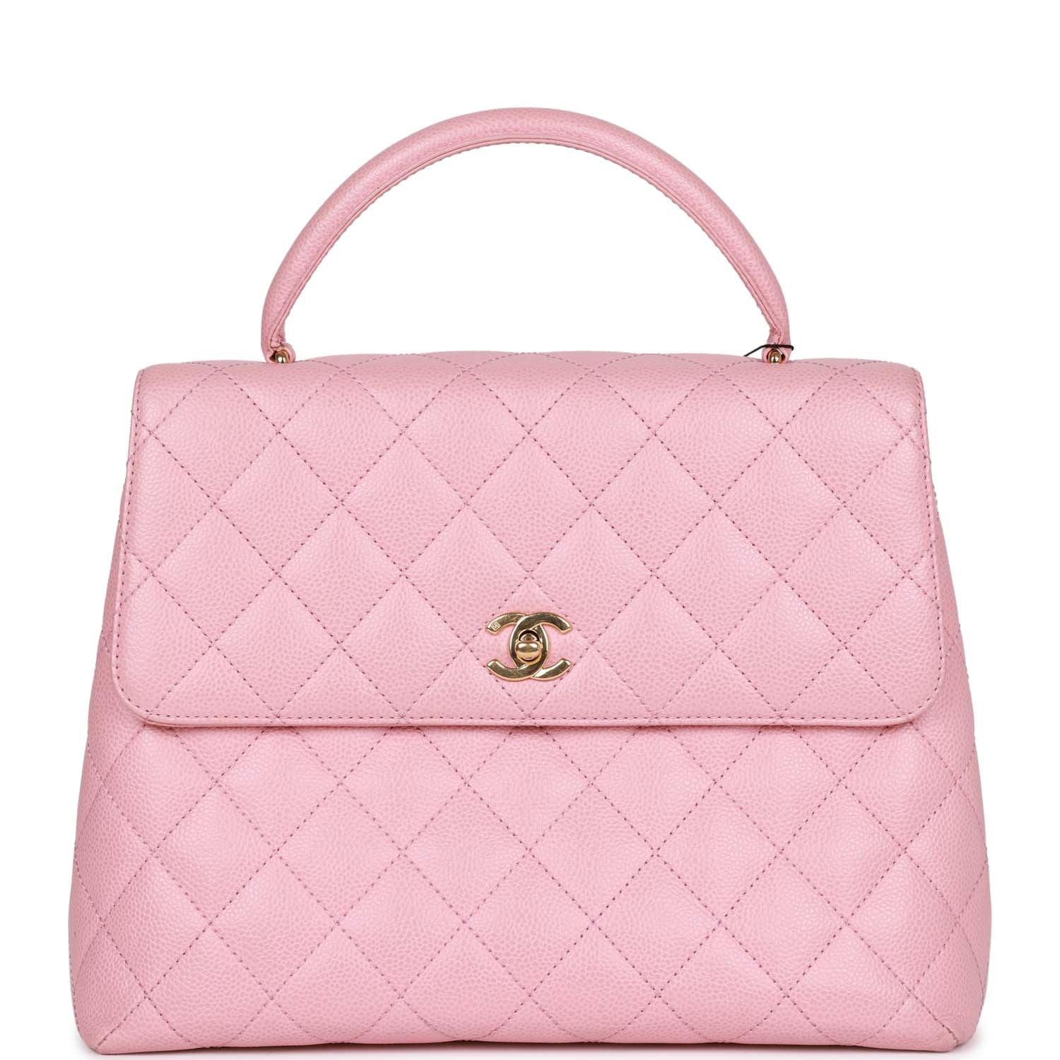 Chanel Vintage Kelly Handle Flap Bag Pink Caviar Gold Hardware
