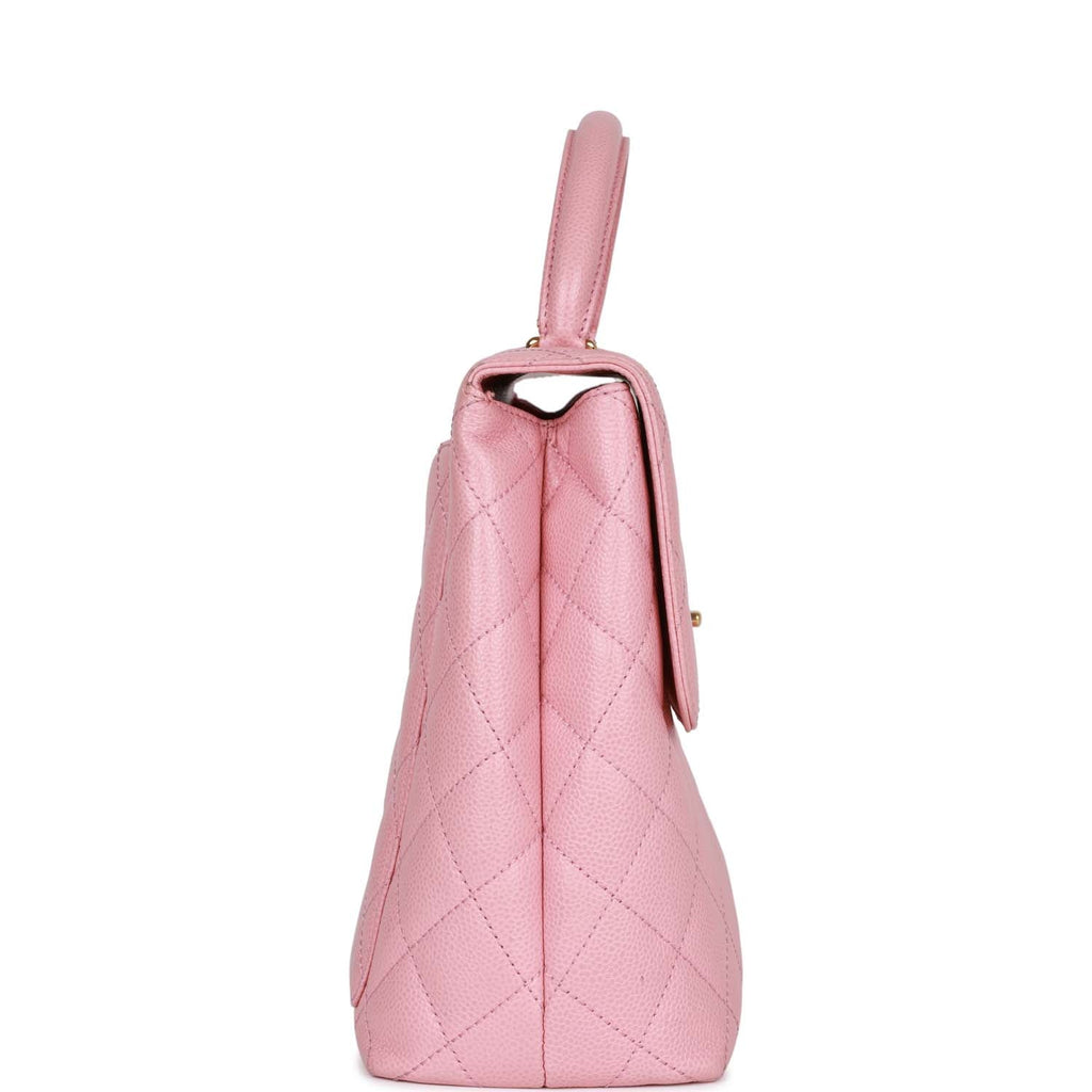 Chanel Vintage Kelly Handle Flap Bag Pink Caviar Gold Hardware