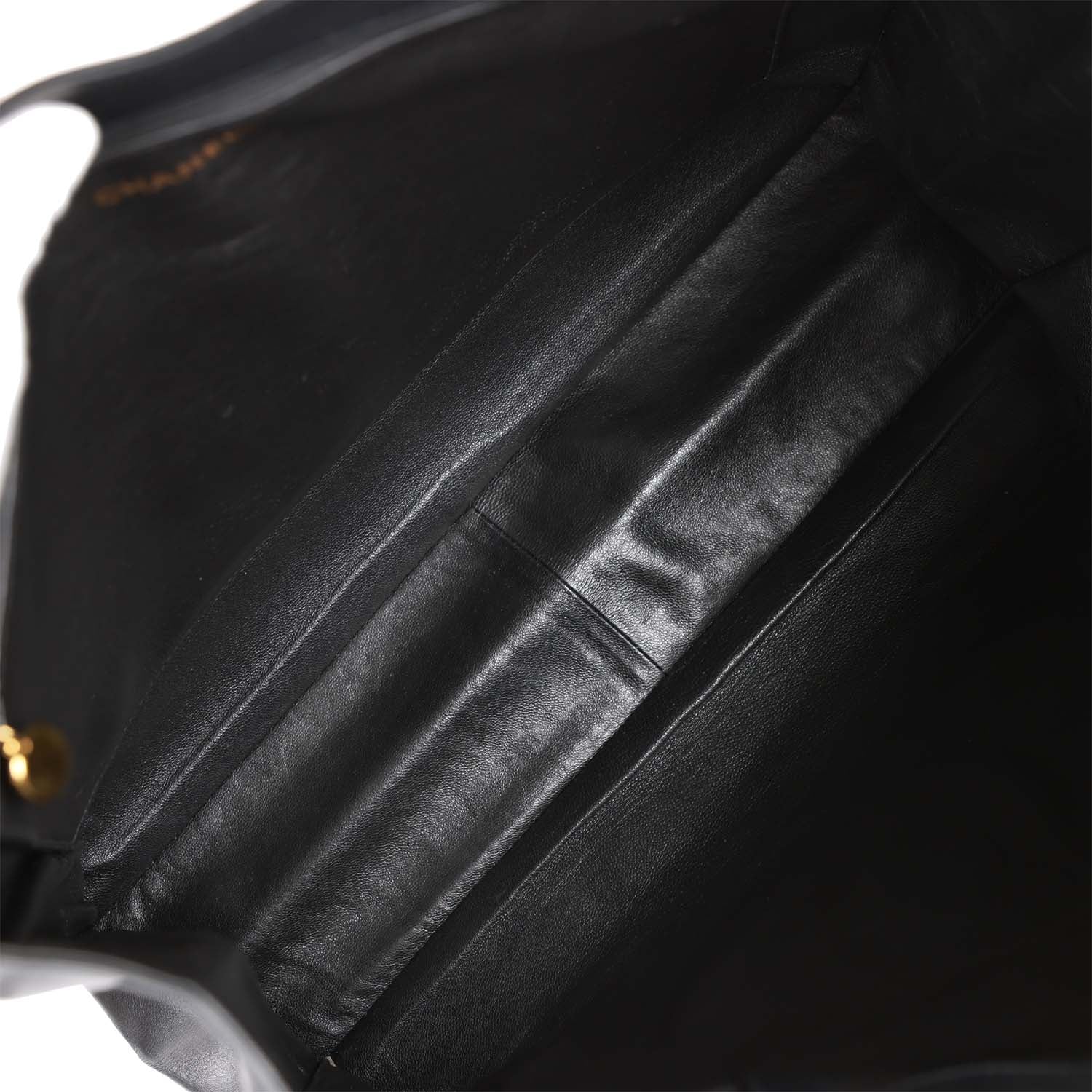 Chanel Vintage CC Chain Shopping Tote Bag Black Lambskin Gold Hardware