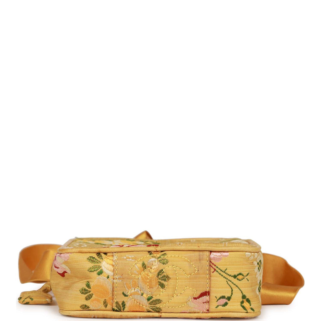 Chanel Vintage Brocade Camera Bag Yellow Silk Gold Hardware