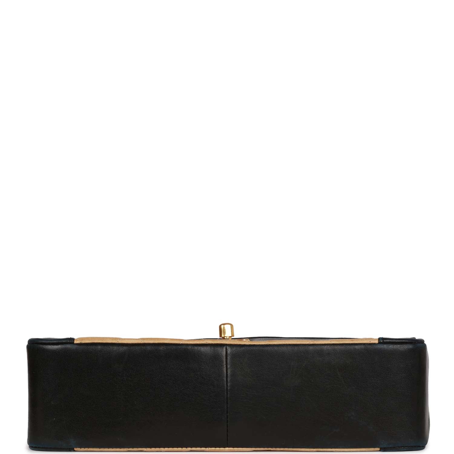Chanel Vintage Medium Diana Flap Bag Black and Beige Lambskin Gold Hardware