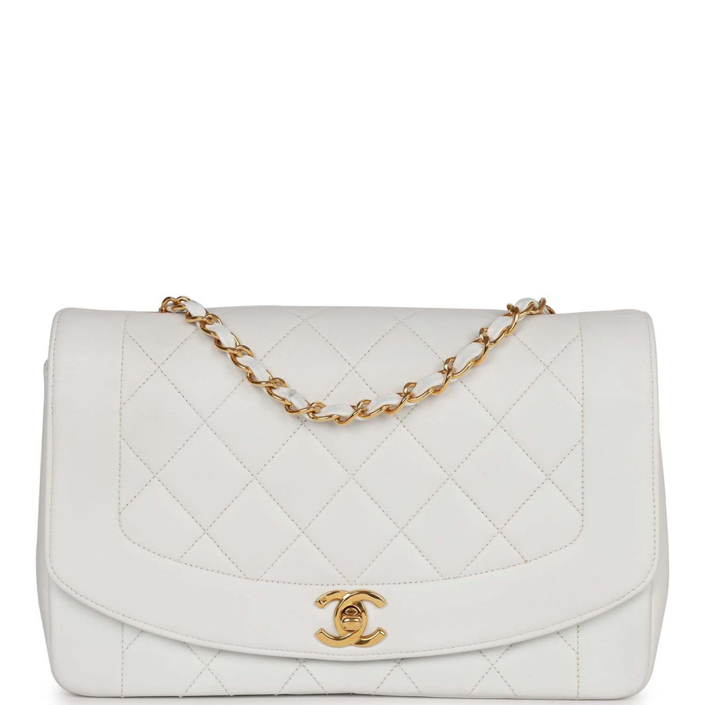 Chanel Vintage Medium Diana Flap Bag White Lambskin Gold Hardware