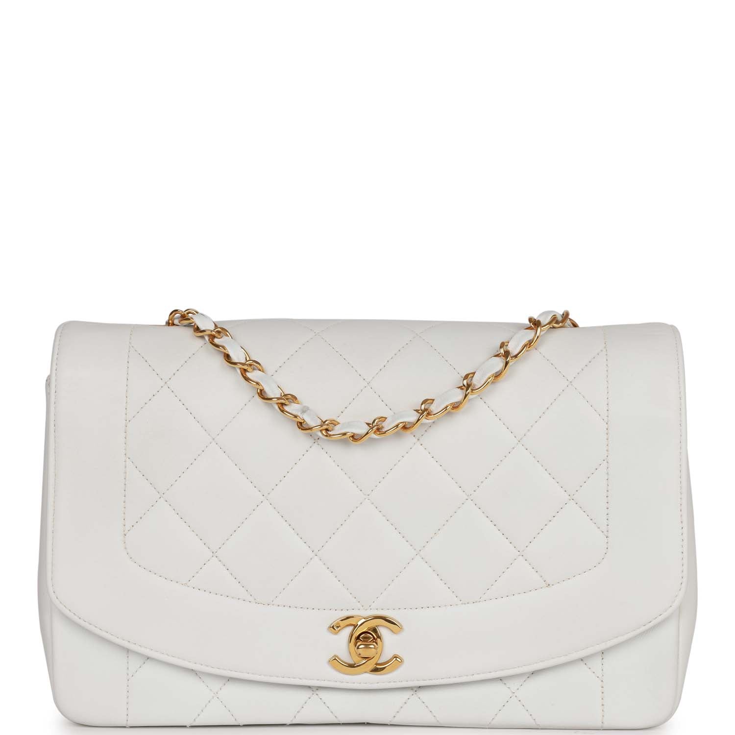 Chanel Vintage Medium Diana Flap Bag White Lambskin Gold Hardware