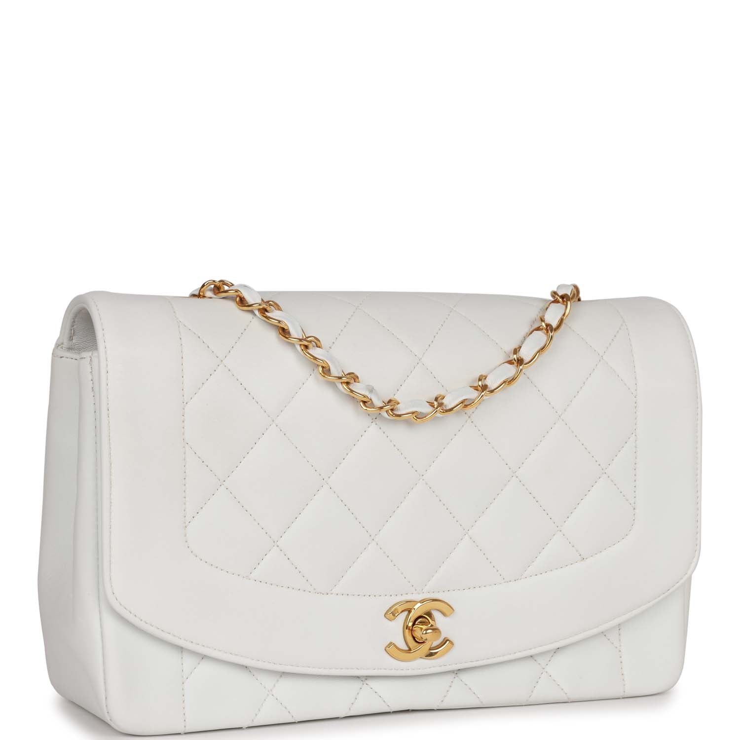 Chanel Vintage Medium Diana Flap Bag White Lambskin Gold Hardware