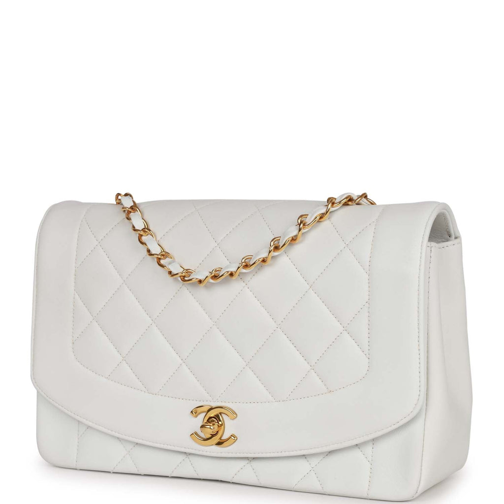 Chanel Vintage Medium Diana Flap Bag White Lambskin Gold Hardware