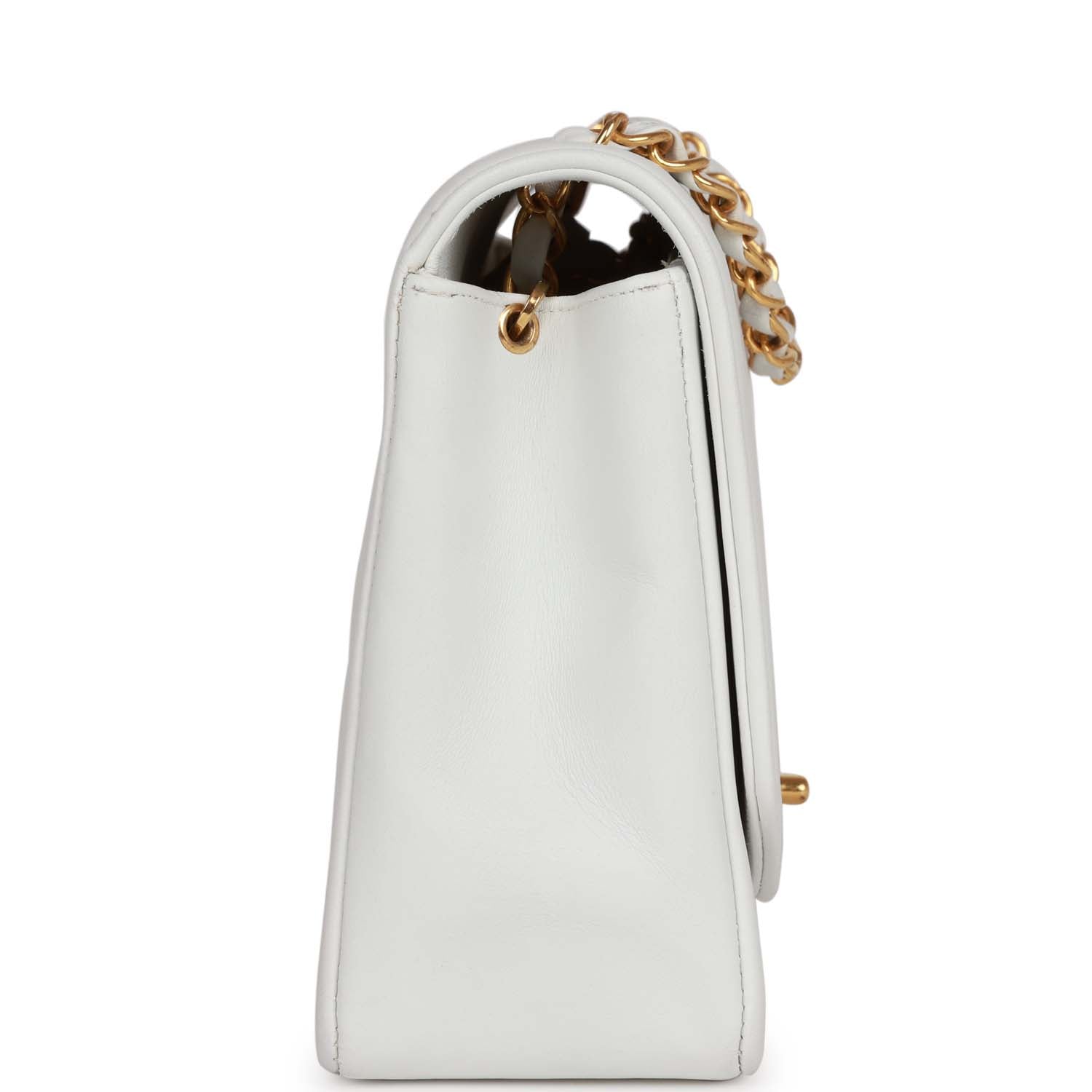 Chanel Vintage Medium Diana Flap Bag White Lambskin Gold Hardware