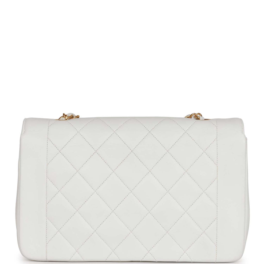 Chanel Vintage Medium Diana Flap Bag White Lambskin Gold Hardware