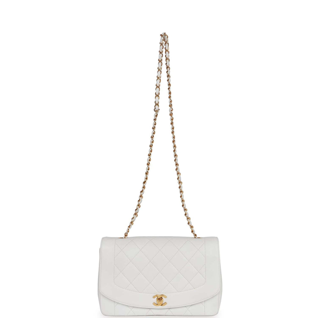 Chanel Vintage Medium Diana Flap Bag White Lambskin Gold Hardware