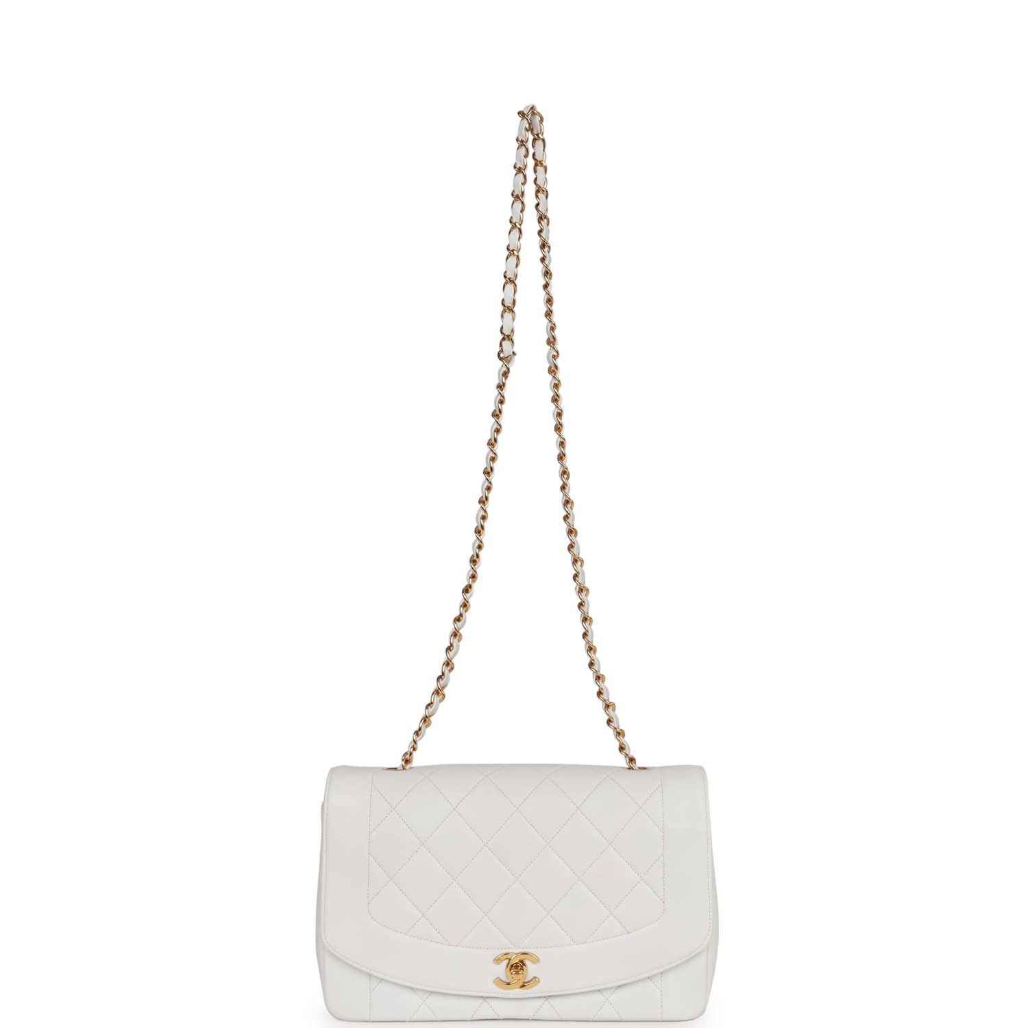 Chanel Vintage Medium Diana Flap Bag White Lambskin Gold Hardware