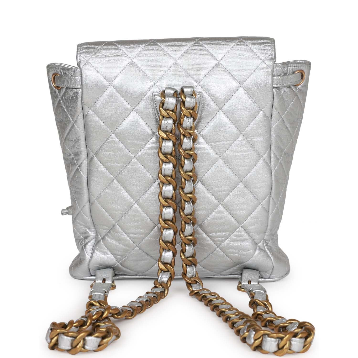 Chanel Vintage Duma Backpack Silver Metallic Lambskin Gold Hardware