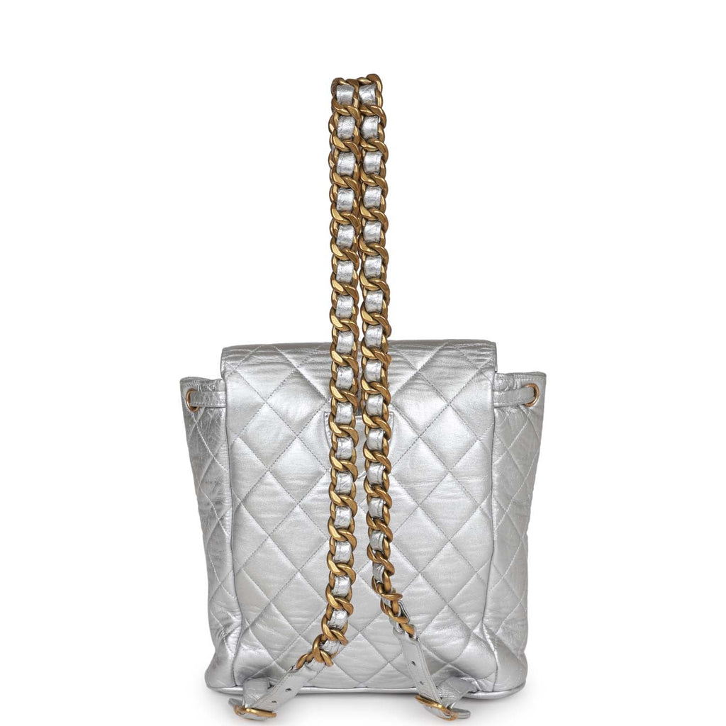 Chanel Vintage Duma Backpack Silver Metallic Lambskin Gold Hardware