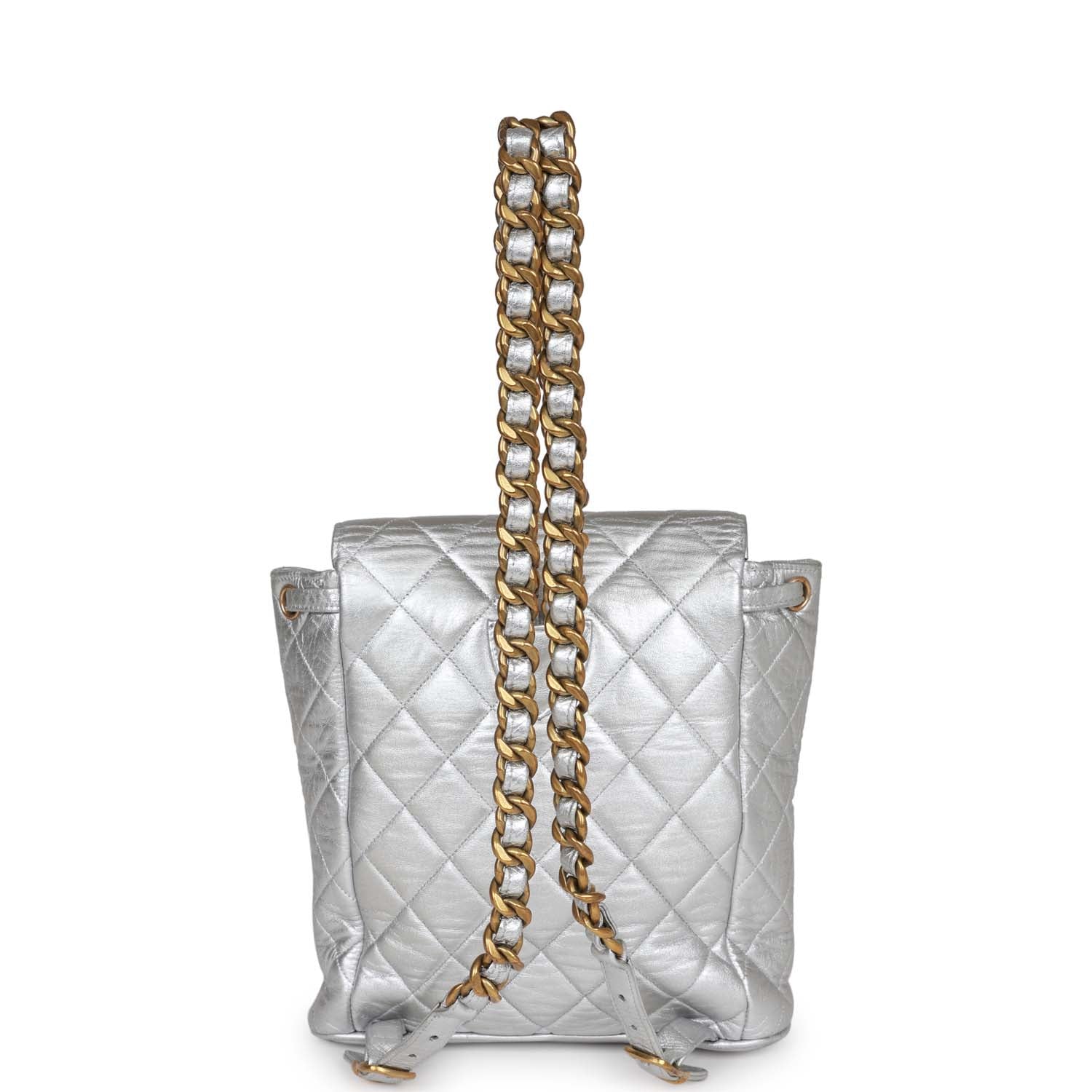 Chanel Vintage Duma Backpack Silver Metallic Lambskin Gold Hardware