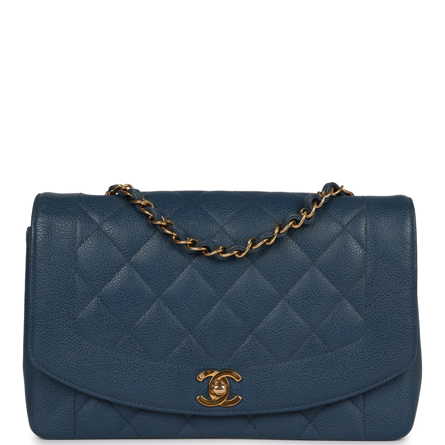 Chanel Vintage Medium Diana Flap Bag Blue Caviar Gold Hardware