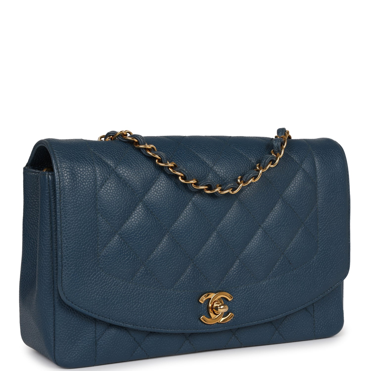 Chanel Vintage Medium Diana Flap Bag Blue Caviar Gold Hardware