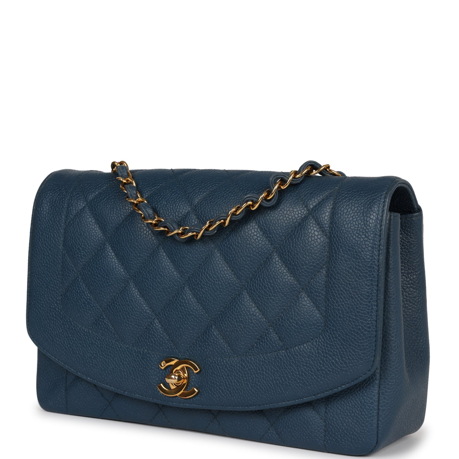 Chanel Vintage Medium Diana Flap Bag Blue Caviar Gold Hardware