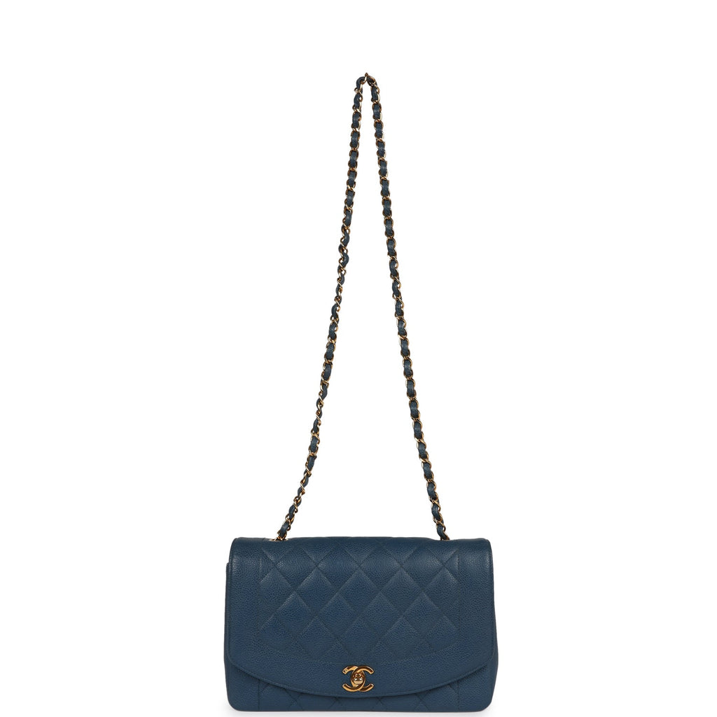 Chanel Vintage Medium Diana Flap Bag Blue Caviar Gold Hardware