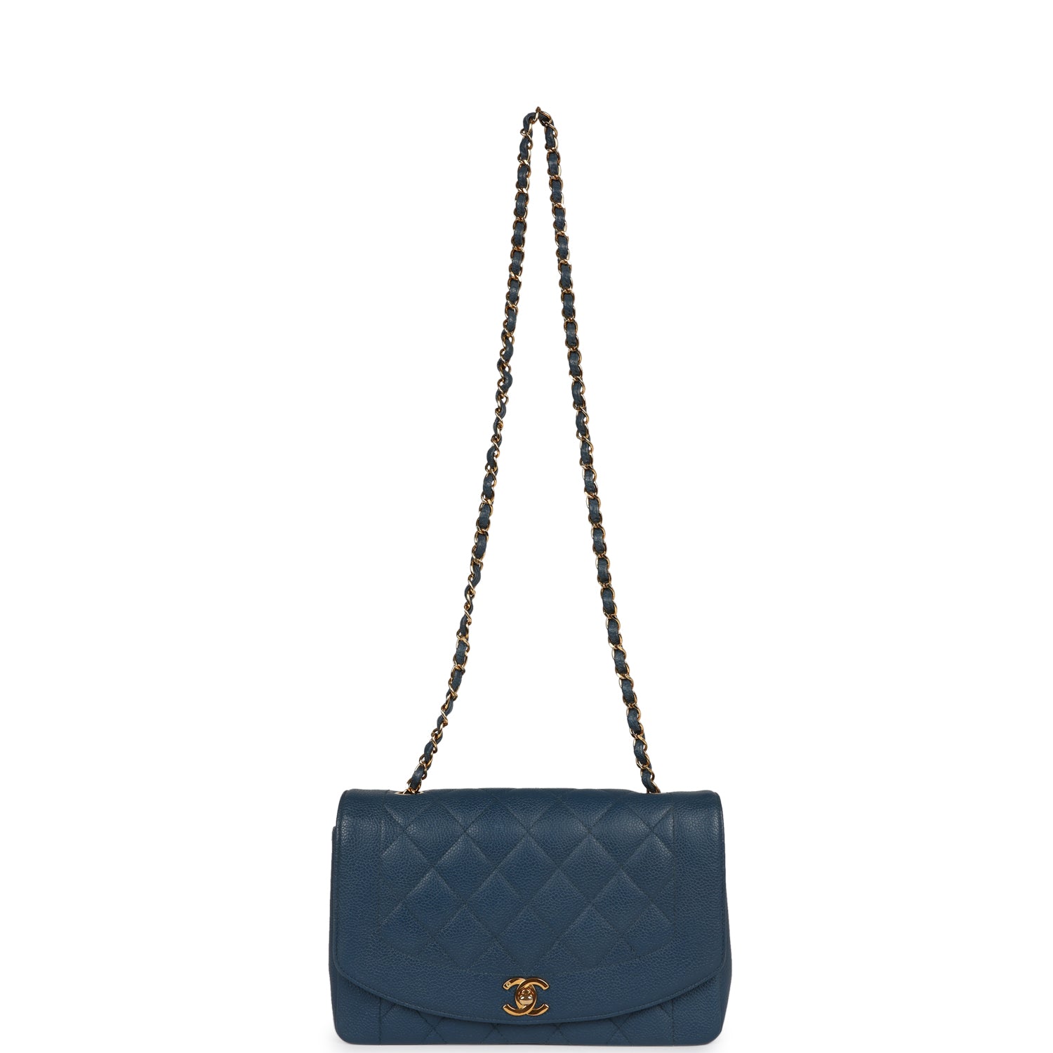 Chanel Vintage Medium Diana Flap Bag Blue Caviar Gold Hardware