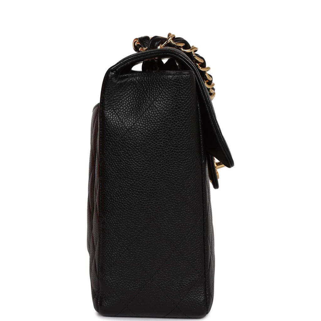 Chanel Vintage Jumbo Classic Single Flap Bag Black Caviar Gold Hardware