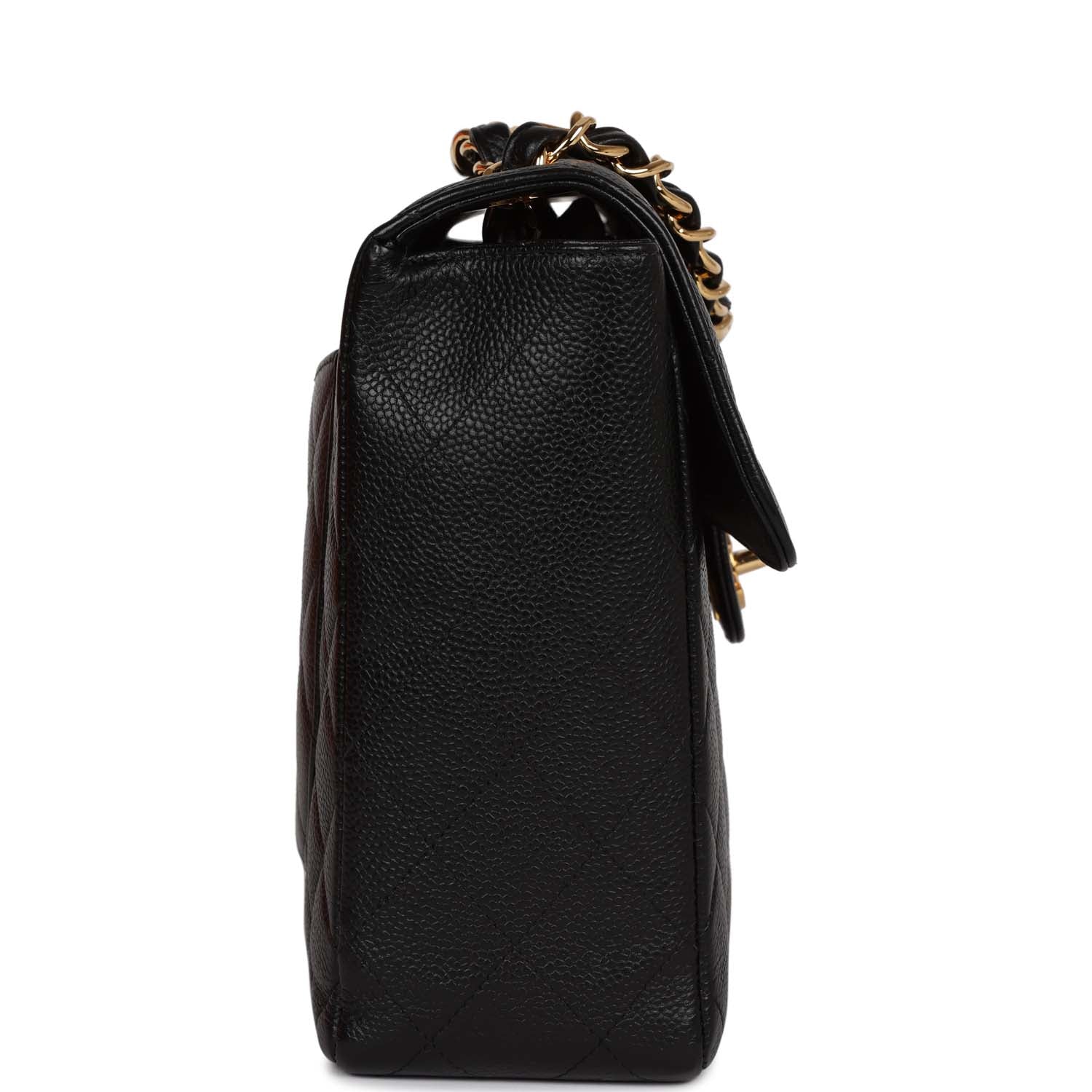 Chanel Vintage Jumbo Classic Single Flap Bag Black Caviar Gold Hardware