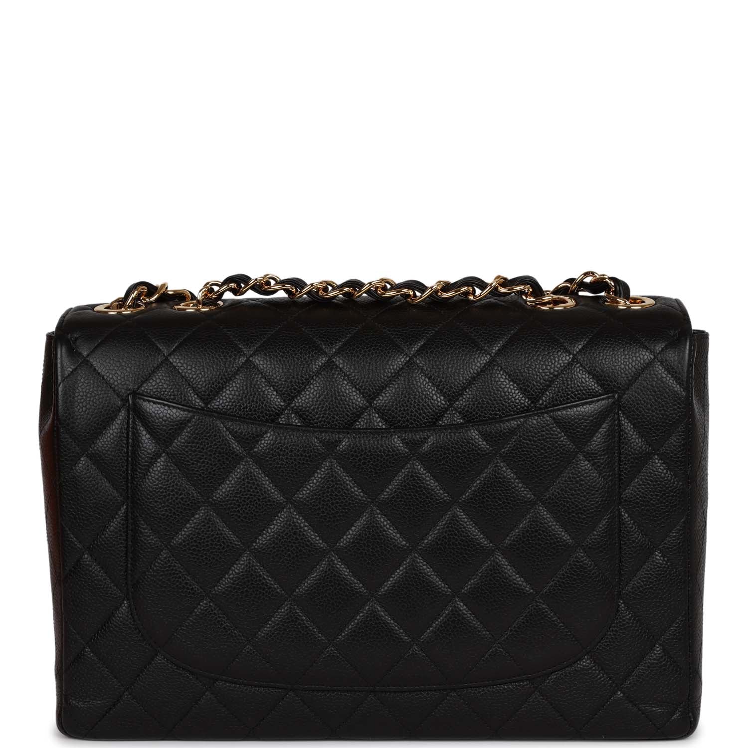 Chanel Vintage Jumbo Classic Single Flap Bag Black Caviar Gold Hardware