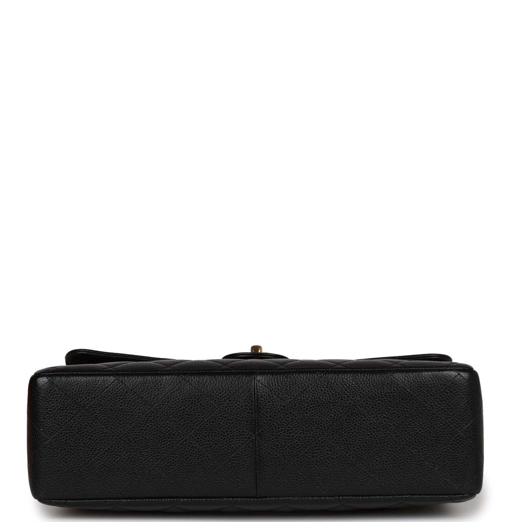 Chanel Vintage Jumbo Classic Single Flap Bag Black Caviar Gold Hardware